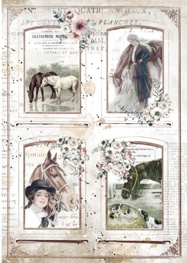 Stamperia Rice Paper A4 - Romantic Horses 4 Frames DFSA4581